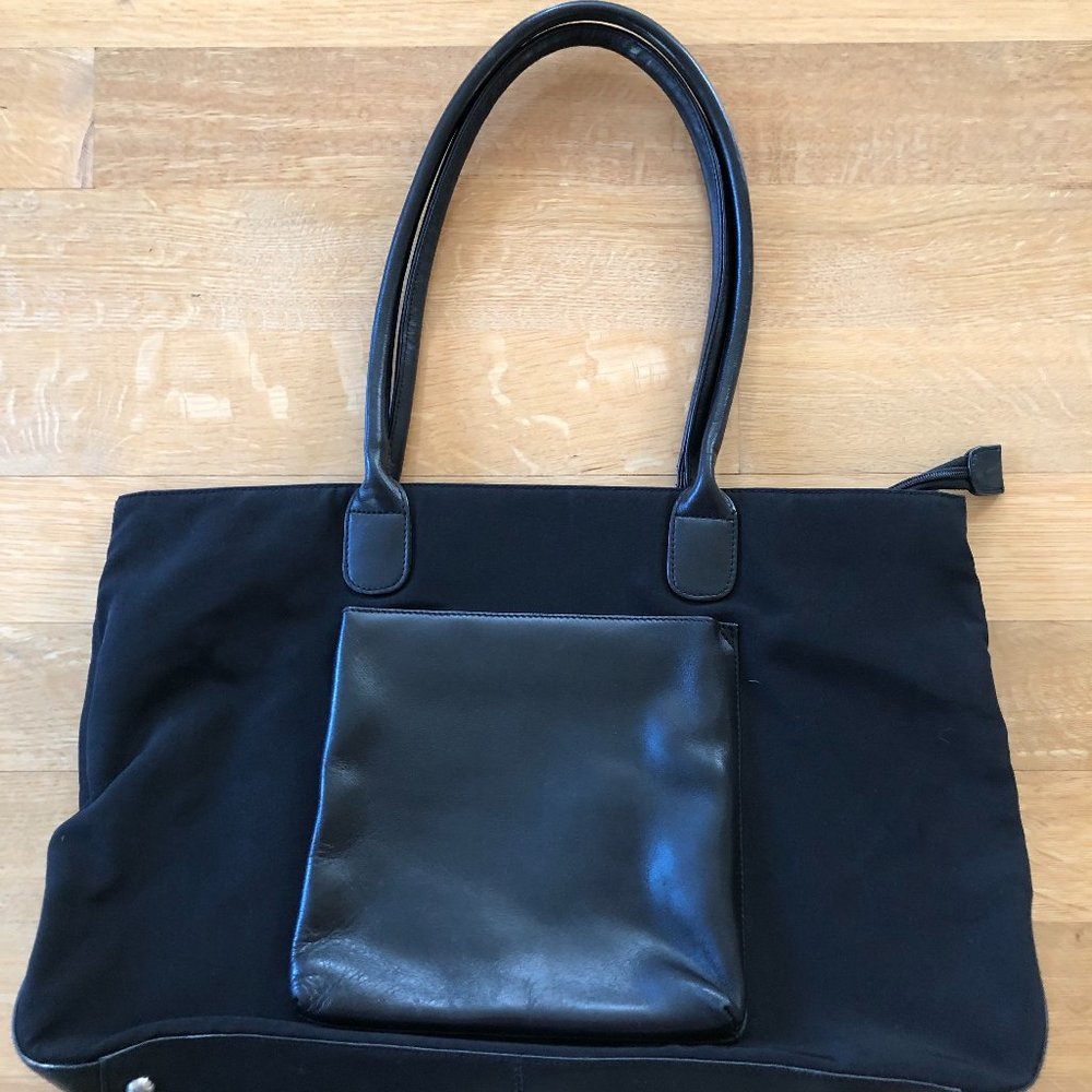Women's Hobo Black Leather Trim Tote